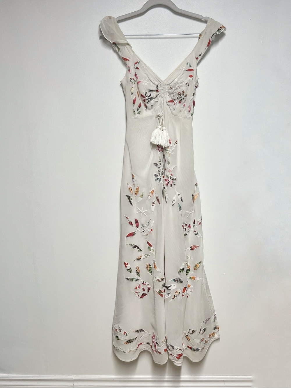 Anthropologie Farm Rio Quintana White Embroidered Floral maxi dress Sz 0 - Picture 6 of 11